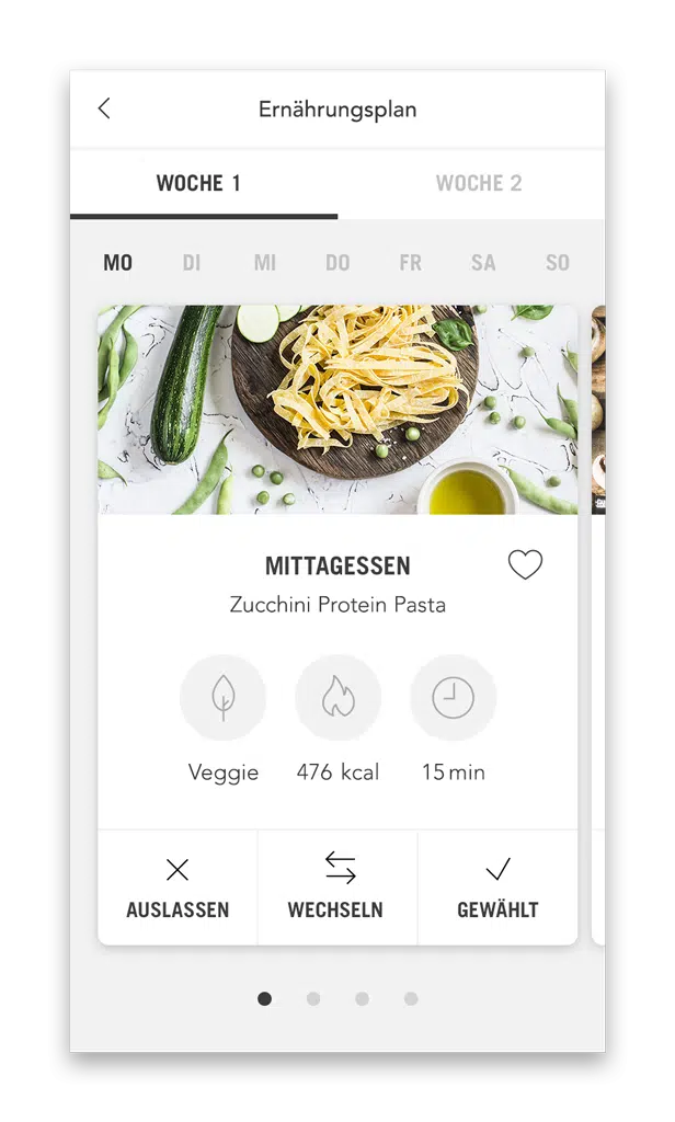 JOY Fitness Ernährungsplan Plan mit Mahlzeiten (Smartphone Ansicht Beispiel Tag)